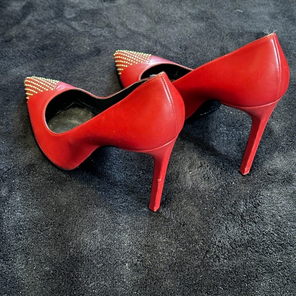 Saint Laurent Red Leather Studded Pointed Toe Pumps size 37 - Picture 4 of 7